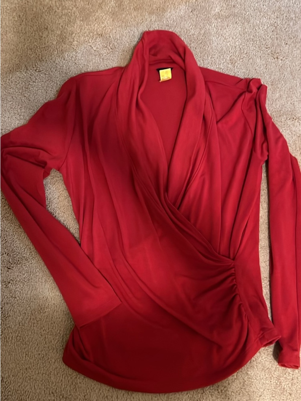 Ann Taylor Red Wrap-Front Long Sleeve Top